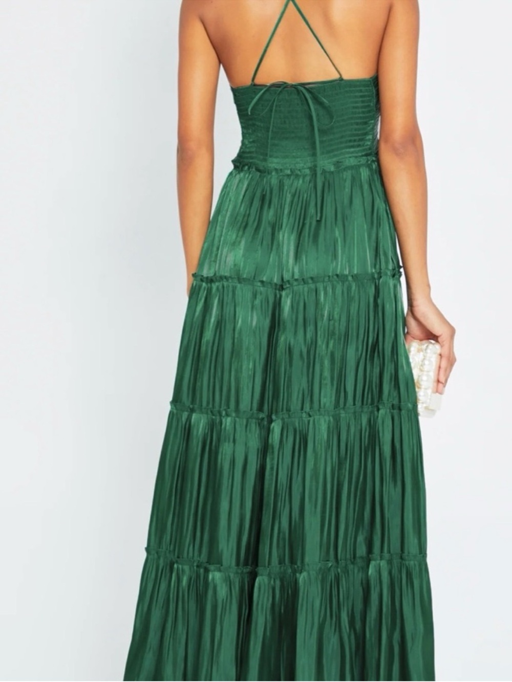 O. P. T. East Midi Dress Green Ruched Tie Front Halter Size Small - Picture 5 of 13